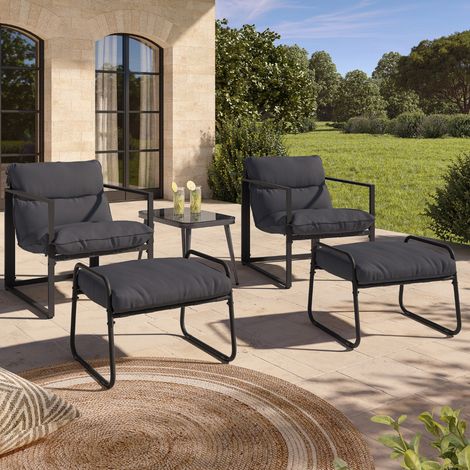 Lote de 2 sillones de jardín MARCO con reposapiés gris y cojín gris antracita