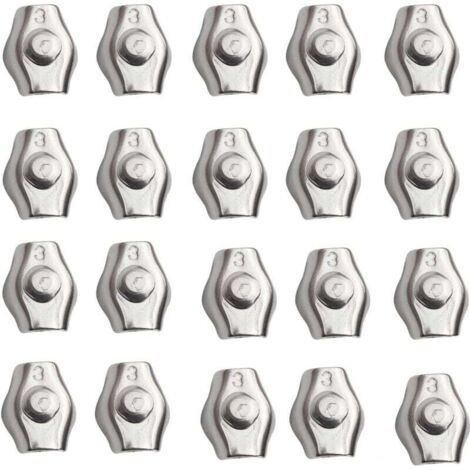 Lot de 24 serre-câbles en acier inoxydable, serre-câbles en acier M3, serre-câbles métalliques, pour cordes à linge, fixation solide des câbles métalliques (1/4)