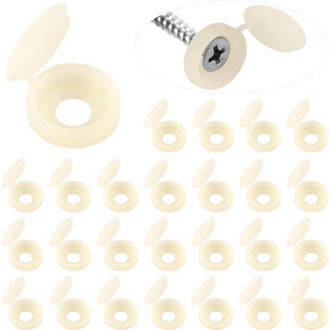 Pack of 100 plastic screw covers with hinge, hinged screw covers, flip-up screw covers, flip-up screw covers for protecting screw heads (cream color) (1/5)