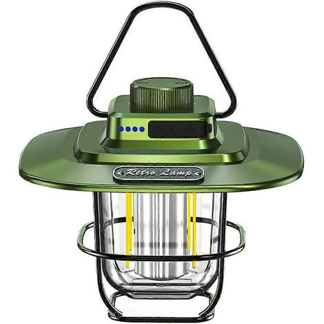 Lampe LED de camping rechargeable à intensité variable, lanterne rétro pour la randonnée en extérieur ou les pannes de courant à l'intérieur - Verte (1/5)