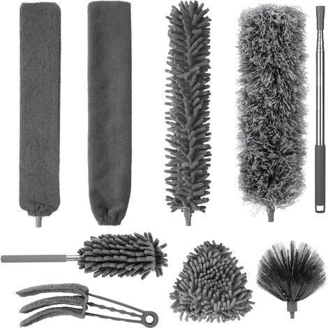 9 x Telescopic Duster Duster, Washable, Telescopic Wolf Head, Retractable up to 245 cm, Suitable for Ceiling Gaps and Ceiling Fans and Spider Cloths (1/5)