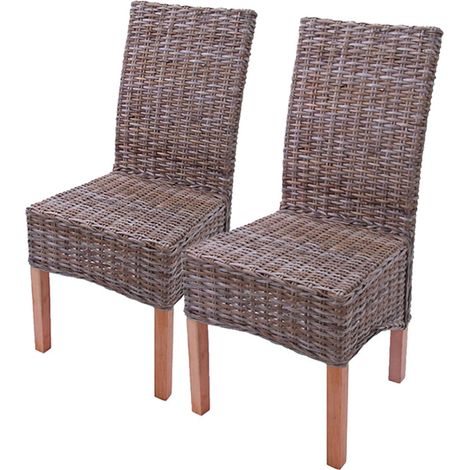 Lot de 2 chaises M44 salle à manger, rotin kubu/bois, 47x52x97cm - sans coussins