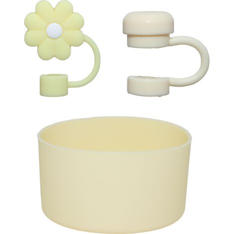 3 Accessoires jaunes pour gobelet (20-40 oz), incluant 2 couvercles pour paille et 1 manchon. Couvercles en silicone pour paille, le gobelet n'est pas inclus. (1/5)