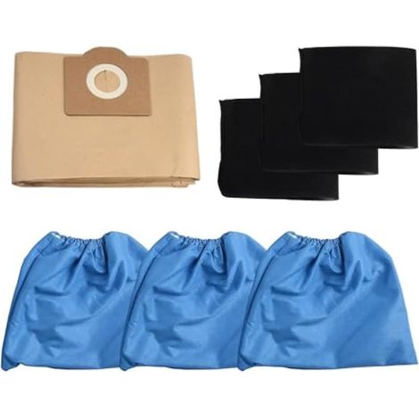 Kit de remplacement pour aspirateur Einhell comprenant 5 sacs, 3 filtres en mousse et 3 housses en tissu pour réduire le bruit et prolonger la durée de vie de l'appareil. (1/4)
