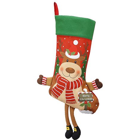 (Weihnachtsstrumpf mit Rentiermotiven) Große Geschenktüte mit Weihnachtsmann, Rentier, Schneemann und Pinguin, Weihnachtsdekoration (1/2)