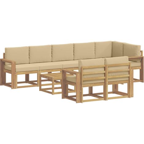 Outdoor Sofa Set with Cushion 9 pcs White and Beige Polyester vidaXL (1/5)