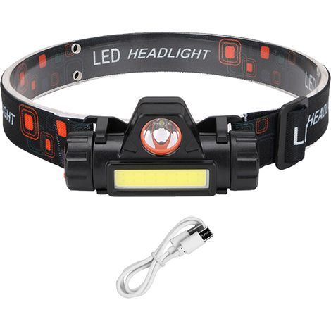 1 Lampe frontale LED, rechargeable, 2 modes éclairage, angle réglable, étanche, camping course (1/5)