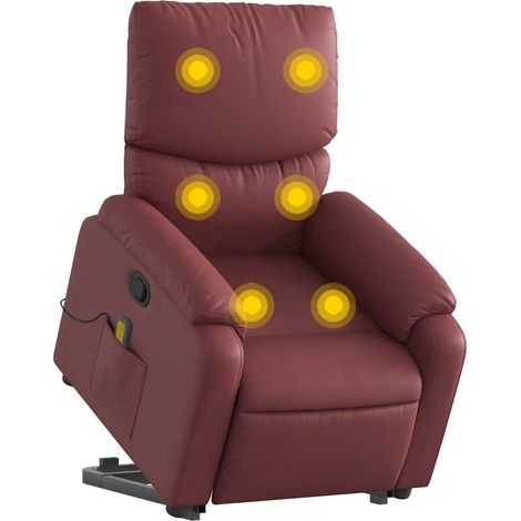 vidaXL Poltrona Alzapersone Massaggi Reclinabile Rosso Vino Similpelle (1/5)