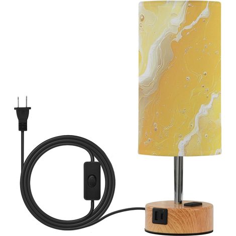 Lampe de table en marbre jaune vif avec abat-jour tissu, 3 (1/5)