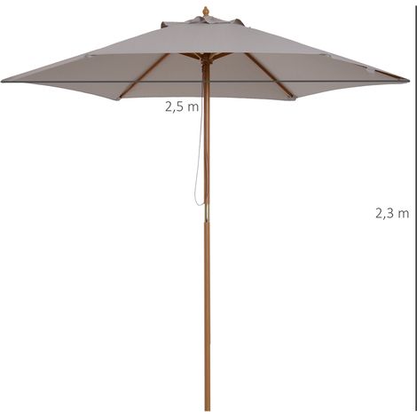 Parasol de jardin 3 positions réglables, bambou et polyester 180g/m², gris, Ø2,5x2,3m (1/5)