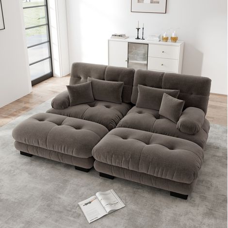 sofá modular chaise longue chenilla marrón OKMYHOME (1/5)