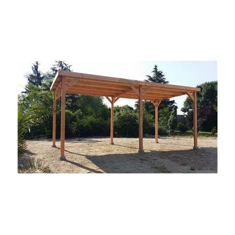 Cpbf – Abri carport toit plat 350x650cm – Bois douglas français – Hauteur de passage 320cm – 6 poteaux – Fabrication traditionnelle