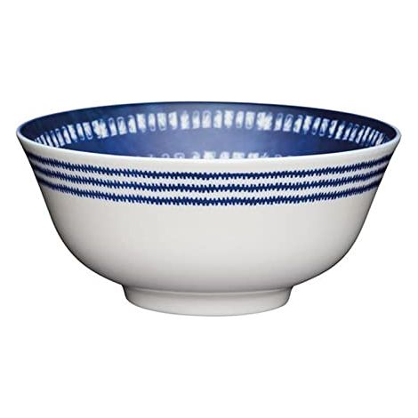 Kitchencraft Ciotole con piedini in stile mediterraneo, 15,5 cm (Set di 4), ceramica, blu/bianco, 15,5 x 15,5 x 7,5 cm (5,5 x 15,5 x 7,5 x 4), ceramica, blu/bianco, 15,5 x 15,5 x 7,5 cm (5,5 x 15,5 x (1/2)