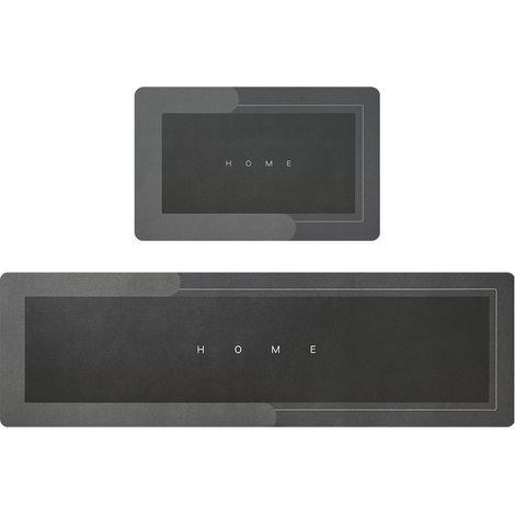 2PCS (40x120cm+40x60cm, Rectangulaire Gris Foncé) Tapis De Sol Antidérapant Long De Cuisine, Tapis De Sol Super Absorbant, Tapis Absorbant l'eau Et l'huile, Tapis De Cuisine Lavable Et à Séchage Rapid