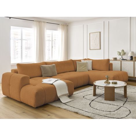 BOBOCHIC - Canapé panoramique convertible FUJI tissu bouclette Angle gauche Jaune (1/5)