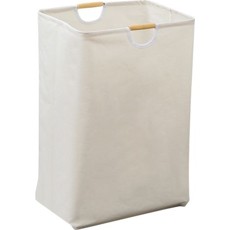 Panier à linge pliable avec poignées en bambou (40 x 30 x 60 cm) panier de rangement vertical et imperméable, idéal pour les serviettes et les jouets — Beige (1/5)