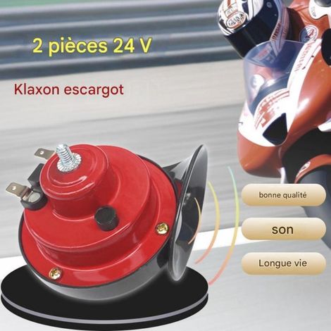Klaxon moto modifié 24 V à tonalité aiguë — Signal sonore universel 300 dB, klaxon électrique étanche — Rouge (Paire) (1/4)