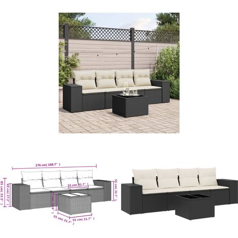 5-tlg. Garten-Sofagarnitur mit Kissen Schwarz Poly Rattan - Gartenmöbel - PE-Rattan Möbel - Outdoor Lounge Set - Esstischset - Balkonmöbel - Home & Living (1/3)