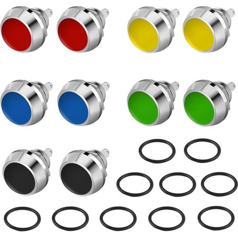 Lot de 10 interrupteurs à bouton-poussoir temporaires en métal, 2 broches, borne à vis, étanche IP65, bouton rond (5 couleurs) (1/5)