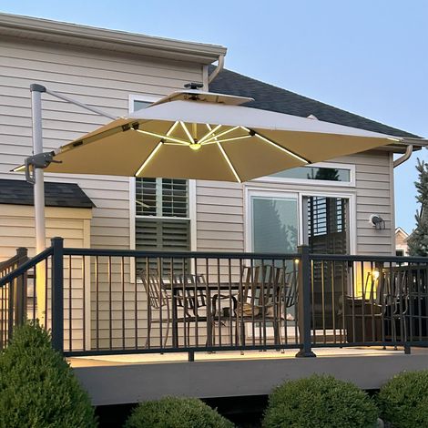 Parasol Déporté 3 x 3 m Beige avec LED Toit Double Rotatif 360° (1/5)