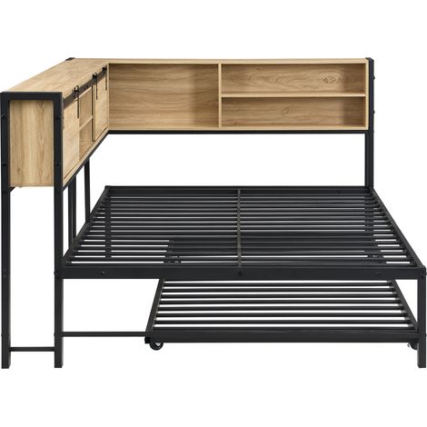 Cama metálica 120 x 200 cm con cama nido 90 x 190 cm y almacenaje (1/5)