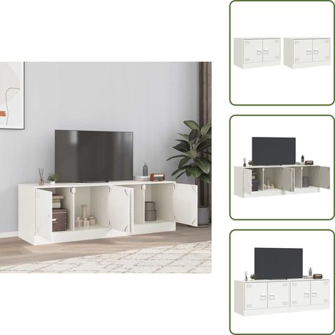 The Living Store TV-Schränke 2 Stk. Weiß 67x39x44 cm Stahl - TV-Schrank - Fernsehtisch - Weißer TV-Stand - Regal Für Fernseher - Wohnzimmer Möbel