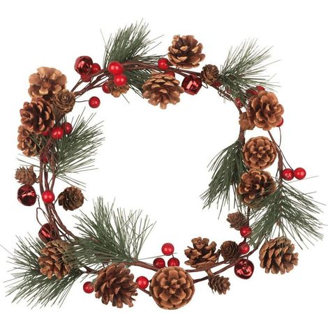 Weihnachtsgirlande 200cm mit roten Glöckchen und Tannenzapfen
