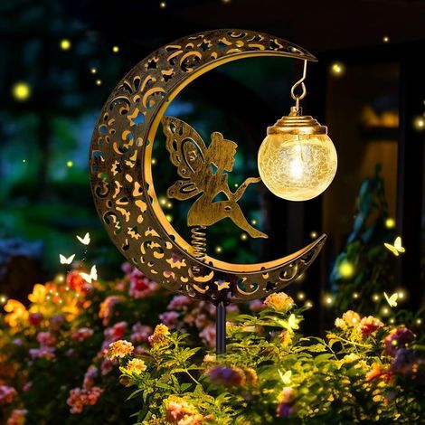 Lampes Solaires de Jardin, Fée Decoration Jardin Exterieur, Métal Lune LED Boule de Verre Lumière Solaire Exterieur, IP65 Étanche, Lampe solaire pour Chemin, Pelouse, Patio, Balcon, Deco (1/5)