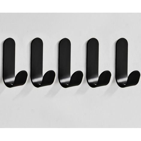 ZVD 5 Pièces Crochet Adhesif Mural, Accroche Torchon Cuisine, Porte Serviette Salle de Bain, Crochet Adhesif Sans Trace, Fixation Murale Sans Percer, Attache Murale, Crochets Adhesifs, Noir (1/4)