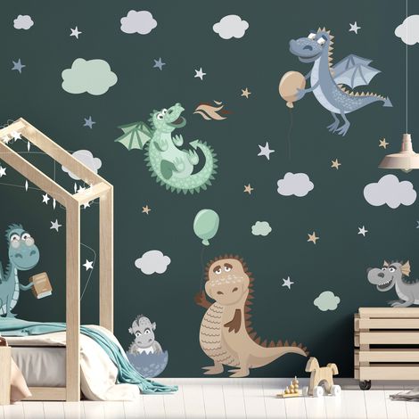 Stickers muraux Sticker Mural Autocollant - DINOSAURES ESPIÈGLES - Stickers adhésifs - 160x120cm (1/5)