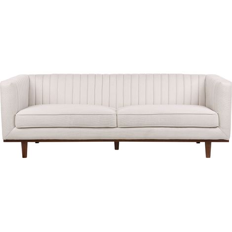 Sofá 3 plazas tela estilo moderno amplios reposabrazos respaldo acolchado gruesos cojines beige Skaule