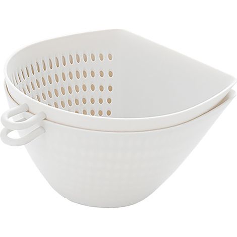 Égoutte-légumes double couche en plastique avec poignée, idéale pour les fruits et légumes. (1/5)