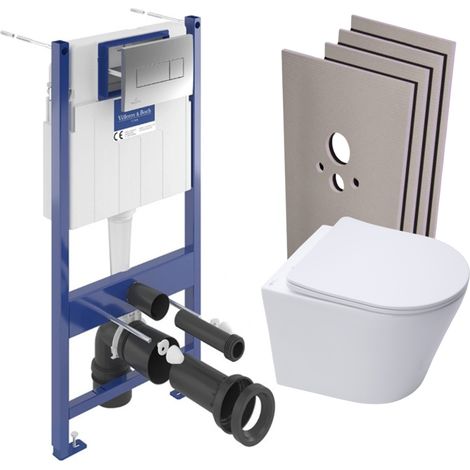 ViConnect Pro S Pack WC bâti Villeroy & Boch + abattant SoftClose + habillage + plaque (VCNINFI2CHSB) (1/5)