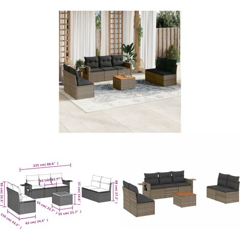 Salon de jardin 8 pcs avec coussins gris résine tressée - Ensemble Salon De Jardin - Meuble Extérieur - Résine Tressée - Rotin Synthétique - Mobilier De Jardin - Home & Living (1/3)