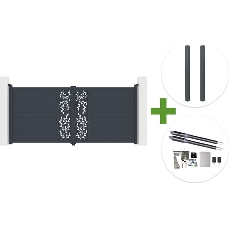 Portail battant 3,5m FOLYA H.160cm aluminium gris + 2 poteaux + motorisation Ranger B150 (1/5)