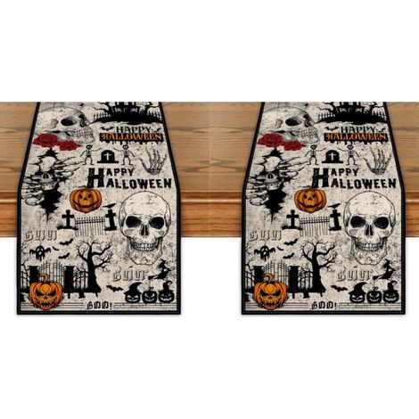 Camino de mesa gótico retro de Halloween con calavera y rosas, decoración para fiesta de Halloween en casa, 18035cm, (2 piezas) (1/4)