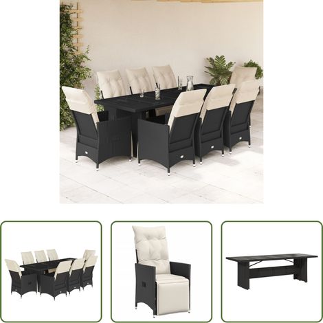 vidaXL Relaxsessel - 9-tlg. Garten-Bistro-Set mit Kissen Schwarz Poly Rattan (1/5)