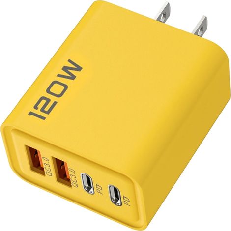Chargeur de téléphone à charge rapide 120 W, 4 ports, compatible QC3.0, USB Type-C et 2 ports PD.