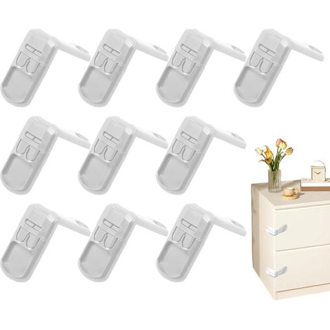 Verrous Sécurité Pour Placards 10 Pièces De Sécurité À Dégagement Facile Serrures Tiroir et Placard 90 Degrés Pour Armoire Réfrigérateur Toilette Dressing Électroménager (1/5)