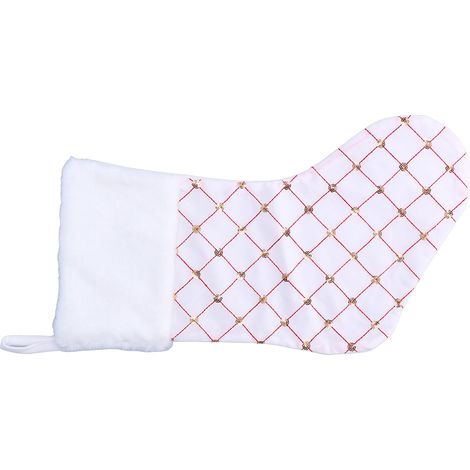 Chaussette de Noël, sac cadeau, paillettes dorées, décoration de sapin de Noël, chaussette à suspendre pour décoration de cheminée, blanche (1/5)