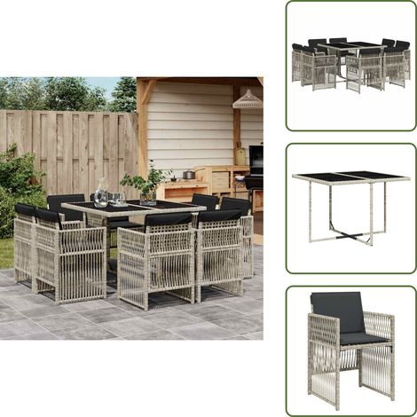 Cuscini da giardino - vidaXL Set Pranzo da Giardino 9pz con Cuscini Grigio Chiaro Polyrattan - Rattan PE
