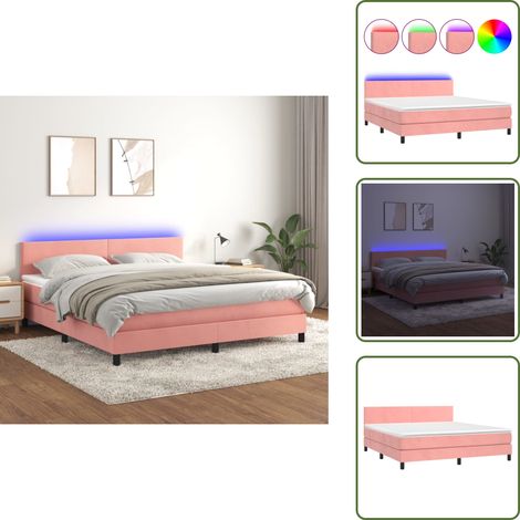 Sommier à lattes de lit avec matelas LED Rose 160x200cm Velours - Lit Plateforme - Lit Design - Lit Capitonné - Lit Velours - Tête De Lit Ajustable (1/5)
