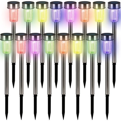 Monzana Lampes solaires jardin – Lot de 16 lumières LED acier inoxydable – Multicolore – Pour allée, terrasse ou massif