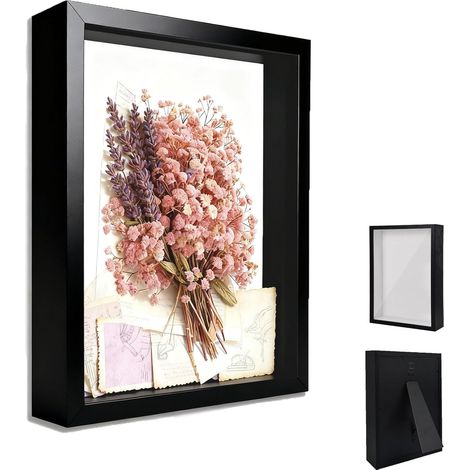 Cadre Photo 3D Profond 20 x 25 cm, Noir, avec Plaque Acrylique Transparente, Cadre Objet 3D Profond 3cm, cadre Photo 3D à Remplir, pour photos, Bouquet, Souvenirs (1/5)