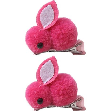 paire de pinces à cheveux lapin en peluche d'hiver, couleurs vives, forme créative, adorables et mignonnes-Ocean red (1/5)