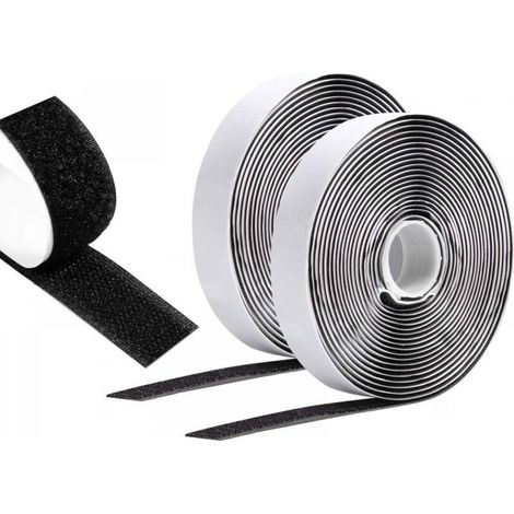 1 ensemble (25 mm 1 m) de ruban auto-adhésif double face noir à crochets et boucles, ruban auto-adhésif puissant à crochets et boucles pour la couture (1/5)