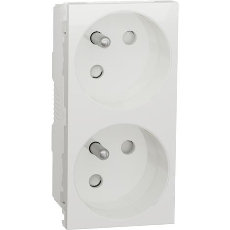 Unica - prise double 2P+T - FR - 45° - goul - connex rapide - Blanc - méca seul (NU306918T) (1/8)