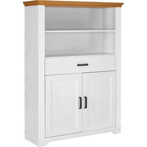 Credenza Alta da Cucina in Legno Bianco Rovere Ante Cassetti Ripiani (1/5)