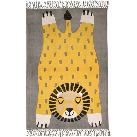 Tapis de Sol pour Chambre d'Enfant avec Motif Lion en Coton Tissé à la Main aux Tons Subtils - PANGIVO (1/3)