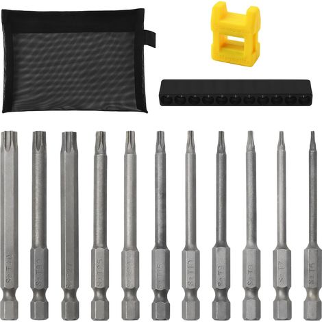 11 Pièces Tournevis Torx, 100mm Embout Torx T6 T7 T8 T9 T10 T15 T20 T25 T27 T30 T40 Avec sac de Rangement Pour Visseuse Sans fil (1/5)